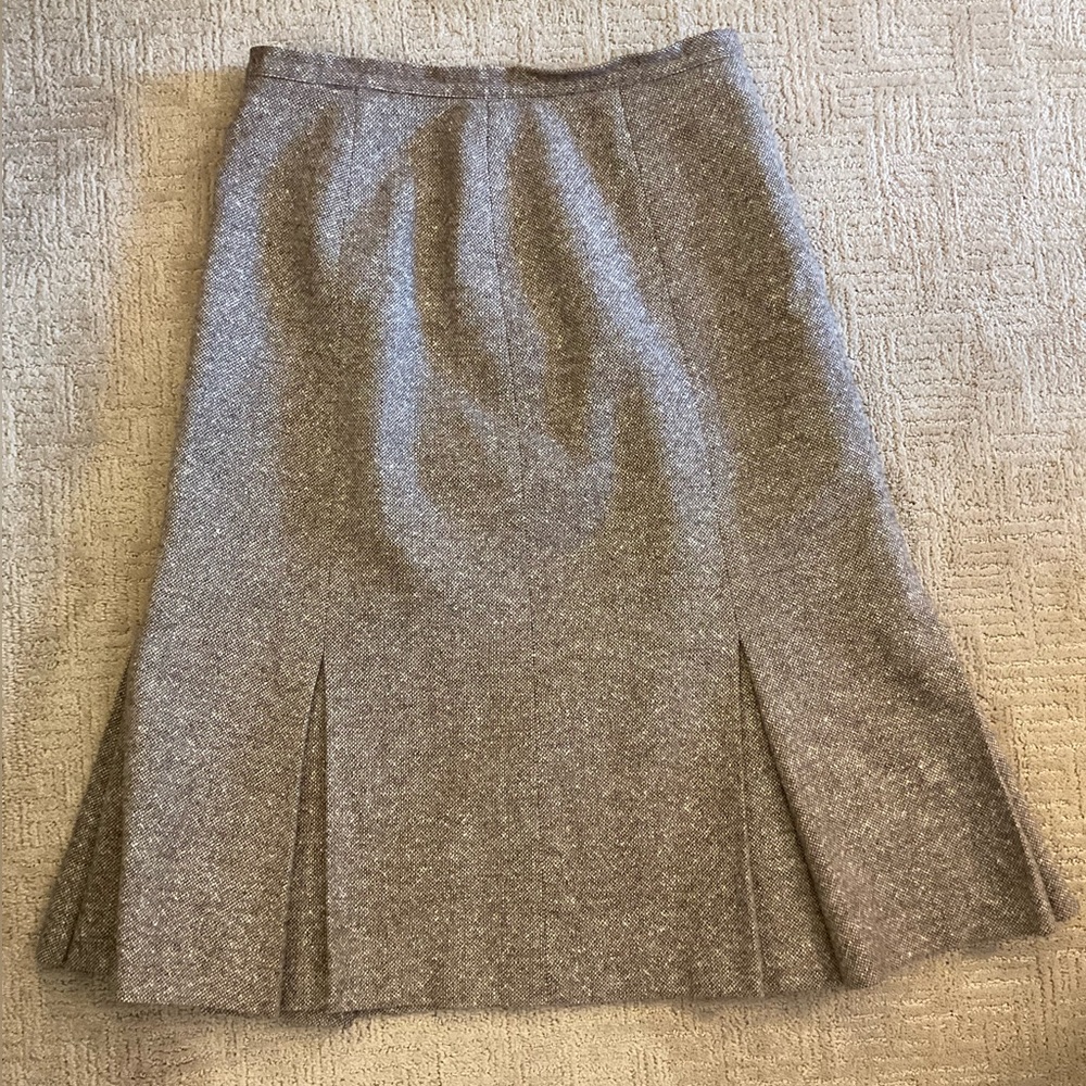 🤎 🇬🇧 Vintage Alexon A-Line Brown Tweed Wool Pleated Skirt Made in UK Sz 10/12 L